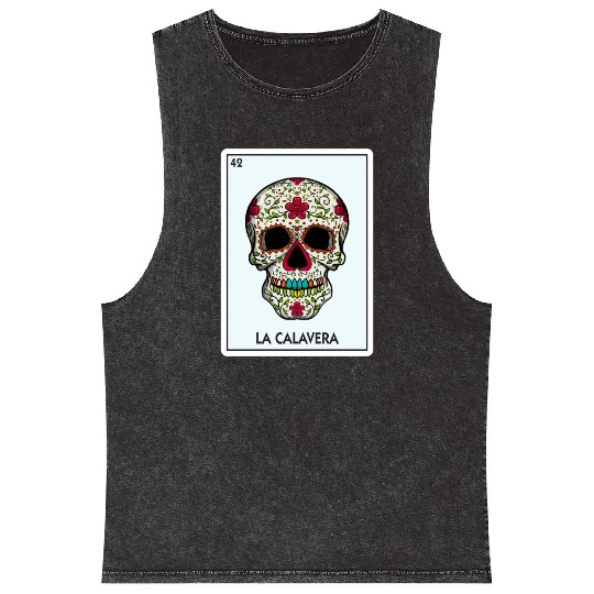 La Calavera Lottery The Skull Card Mexican Lottery Mineral Wash Tank Tops