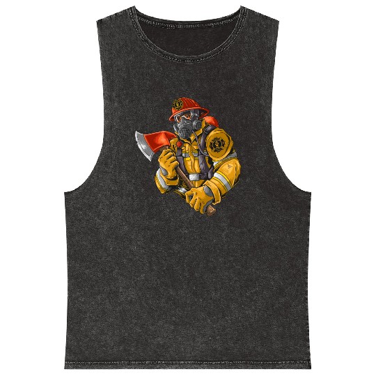 firefighter fire brigade fire station blueish use Mineral Wash Tank Tops