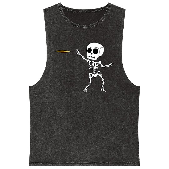 Skeleton Flying Disc Golf Halloween Frisbee Mineral Wash Tank Tops