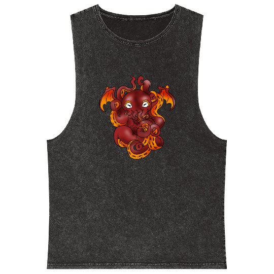 Cthulhu Giant Monster Myth Satanic Demon Gift Mineral Wash Tank Tops