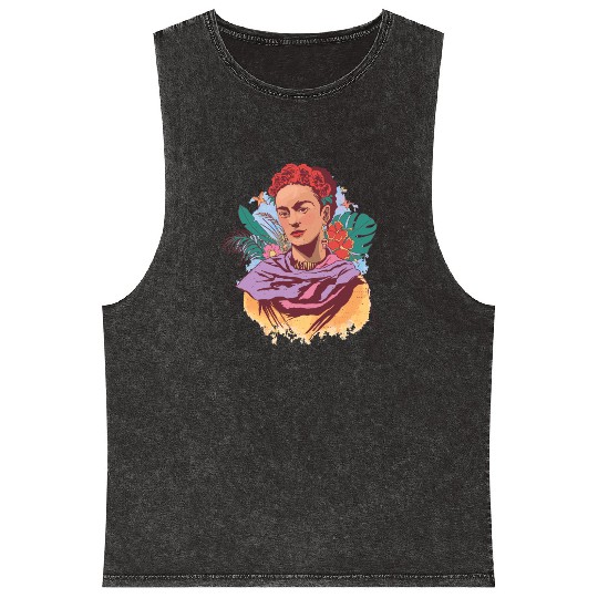 FRIDA KAHLO COLOR PORTRAIT Mineral Wash Tank Tops
