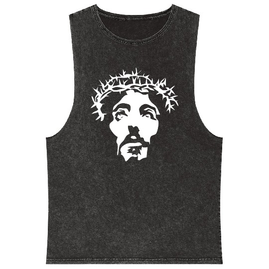 Jesus crown of thorns stencil Mineral Wash Tank Tops