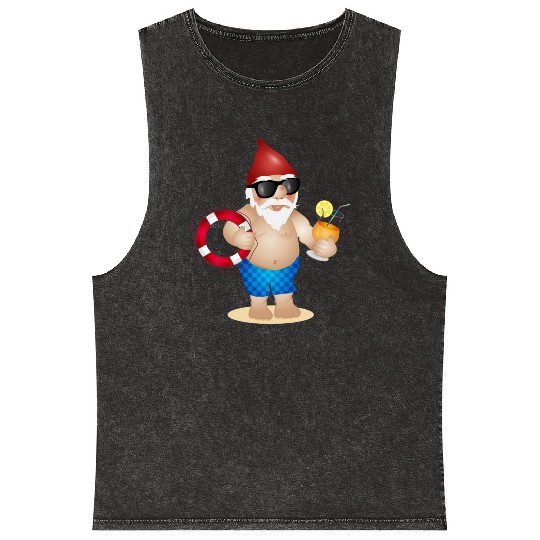 Garden gnome with swimming trunks and lifebuoy Mineral Wash Tank Tops
