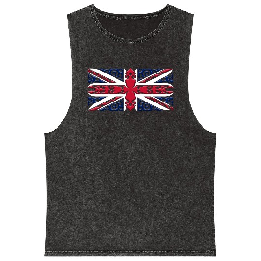 Union Jack British Flag Ornamental Style Mineral Wash Tank Tops