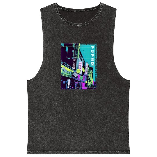 Aesthetic Vaporwave Japan Style 80s 90s Tokyo Asia Mineral Wash Tank Tops