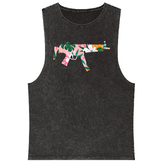 Tropical Gun Lover Firearm Beach Hawaiian Gift Mineral Wash Tank Tops