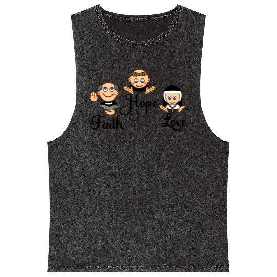 Faith Hope Love with nun, pastor and monk Mineral Wash Tank Tops