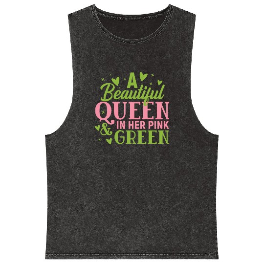 A Beautiful Queen in her Pink and Green | HBCU AKA Mineral Wash Tank Tops