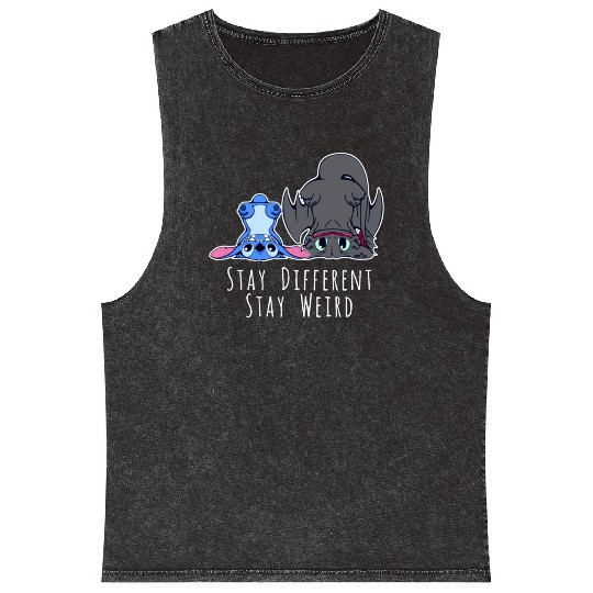 Stay Different Stay Weird Toothless And Stitch Mineral Wash Tank Tops