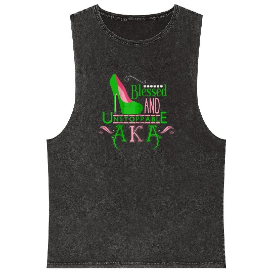 Womens AKA inspired Blessed AKA AKA sorority Alpha Mineral Wash Tank Tops