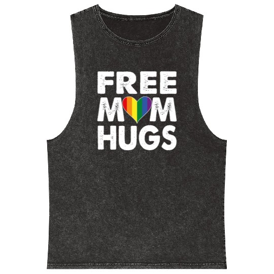 Free Mom Hugs Pride LGBTQ Rainbow Heart Mineral Wash Tank Tops