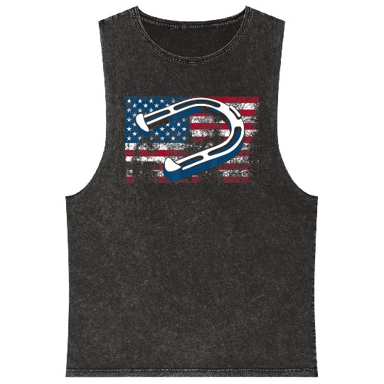 Cool Horseshoe Pitching USA Flag Funny US Pitcher Mineral Wash Tank Tops
