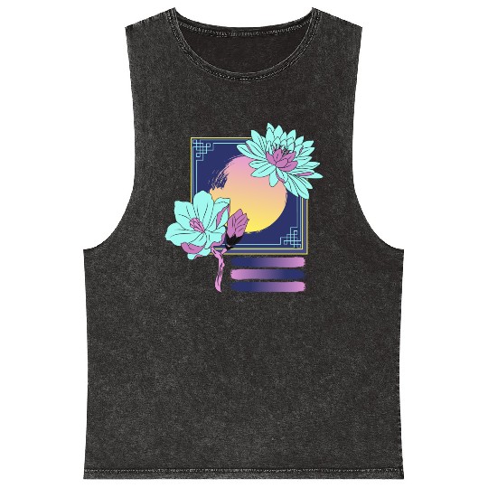 Neon Floral Sunset Mineral Wash Tank Tops
