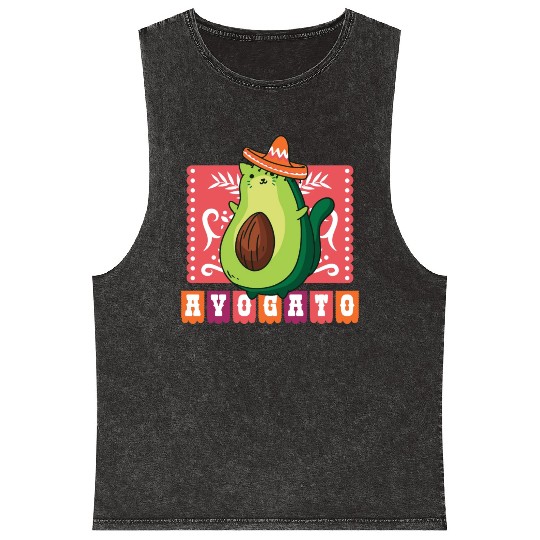 AVOGATO " AVOCADO CAT MEXICAN " Mineral Wash Tank Tops