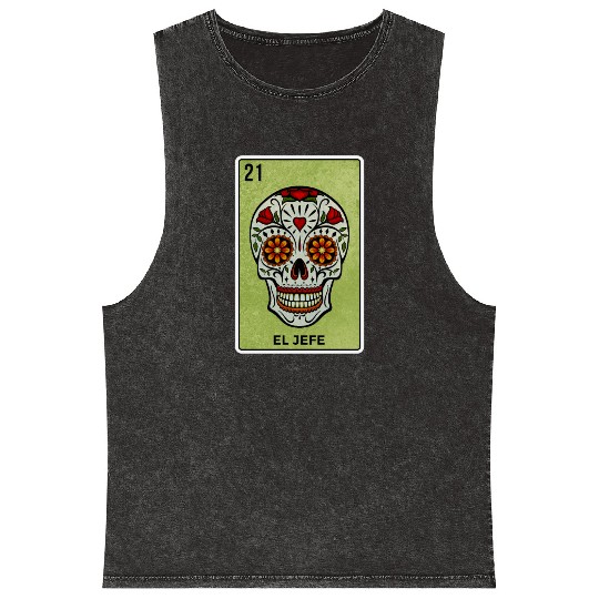 El Jefe Mexican Lottery Card Cinco De Mayo Mineral Wash Tank Tops