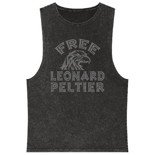 FREE LEONARD PELTIER EAGLE NATIVES grau used look Mineral Wash Tank Tops