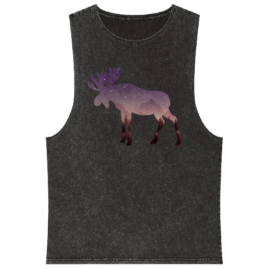 Coniferous Forest Inside Moose Silhouette Mineral Wash Tank Tops
