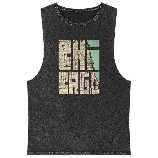 Chicago Illinois USA City Map Typography - Vintage Mineral Wash Tank Tops