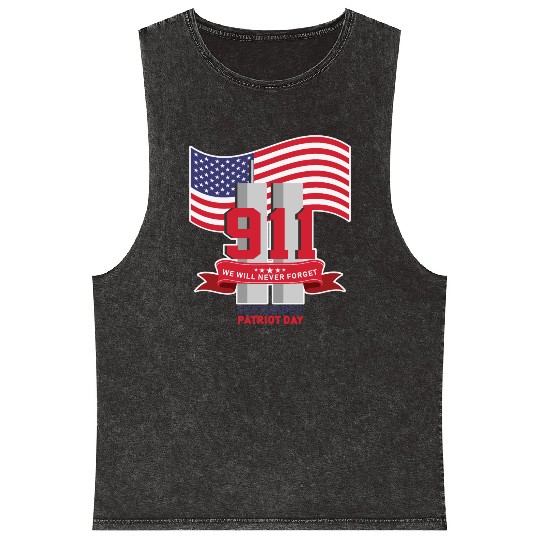 Patriot Day Never Forget 911 Anniversary Mineral Wash Tank Tops