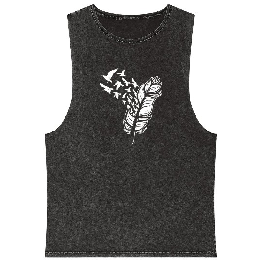 White Doves Feather Peace Freedom Media Writer Mineral Wash Tank Tops