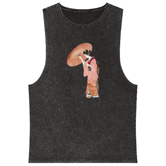 Japanese woman in kimono in a watercolor Mineral Wash Tank Tops