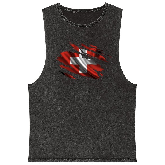 Switzerland Ripped Flag Mineral Wash Tank Tops