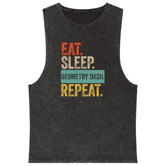 Eat sleep geometry dash repeat retro vintage Mineral Wash Tank Tops