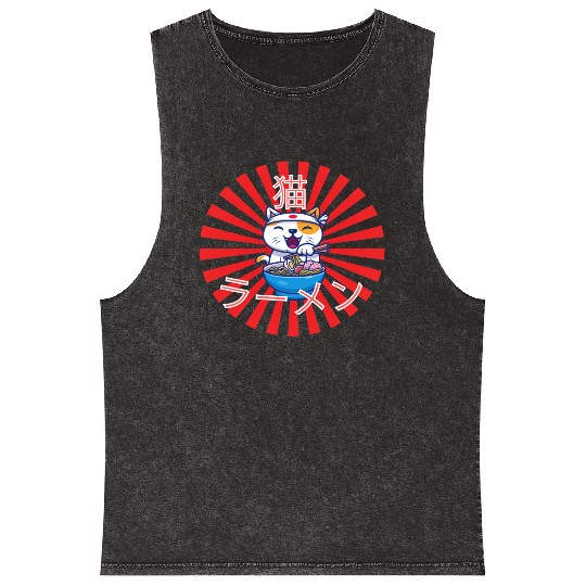 Neko Ramen - Cat Ramen Kawaii Mineral Wash Tank Tops