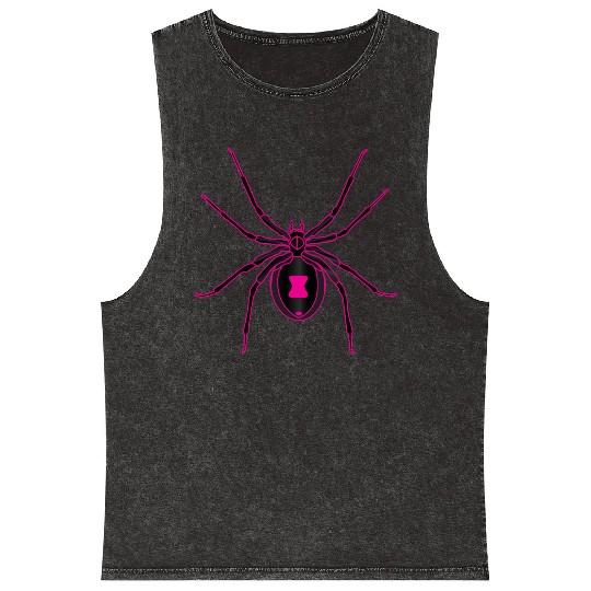 Black Widow Pink Design Mineral Wash Tank Tops