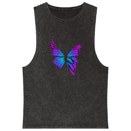 Bright neon butterfly Mineral Wash Tank Tops