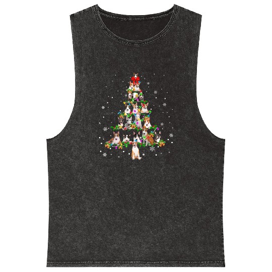 Bull Terrier Dogs Christmas Tree Funny Xmas Gift Mineral Wash Tank Tops