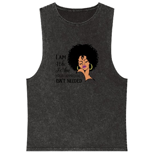Black Queen Lady Curly Natural African American Mineral Wash Tank Tops