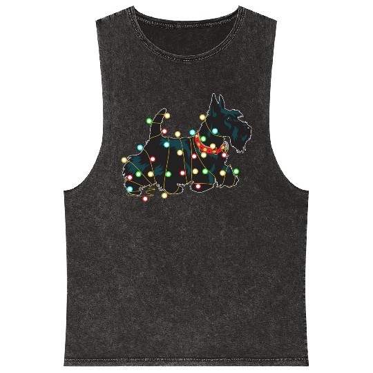 Christmas Lights Scottie Dog Lover Funny Xmas Gift Mineral Wash Tank Tops