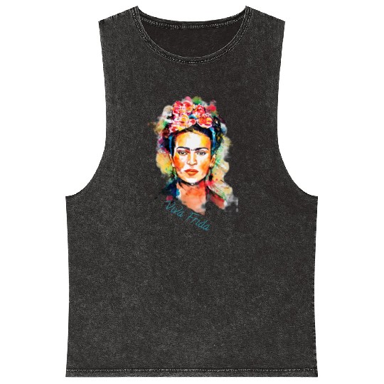 Frida Kahlo Viva Frida Bold And Beautiful Watercol Mineral Wash Tank Tops