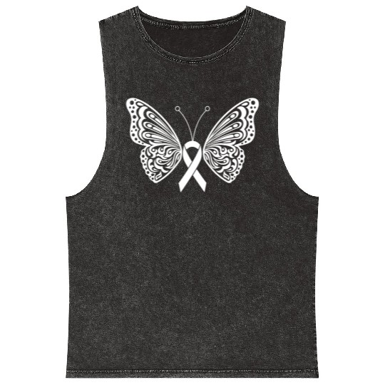 Lung Cancer Awareness White Ribbon Butterfly Mineral Wash Tank Tops