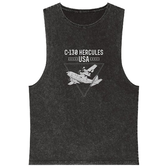 C 130 Hercules US Airborne Fighter Pilot Mineral Wash Tank Tops