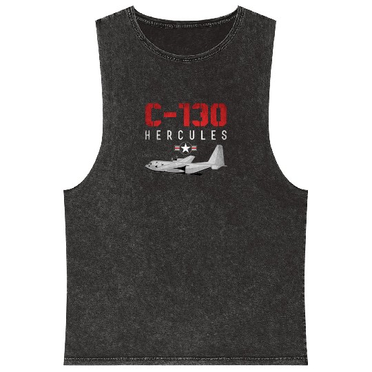 C 130 Hercules US Airborne Fighter Pilot Mineral Wash Tank Tops