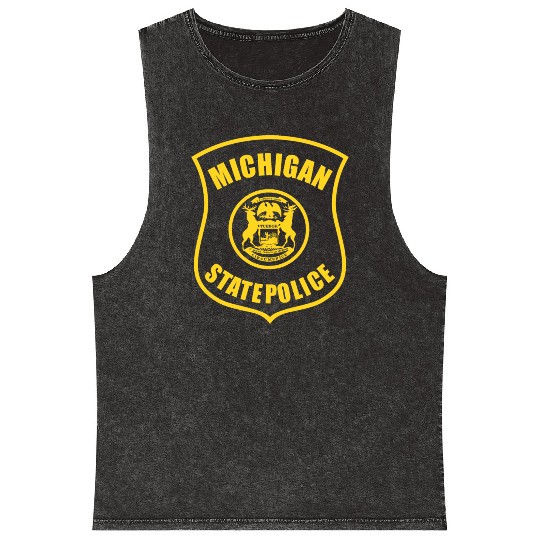 michigan state police logo for black Mineral Wash Tank Tops