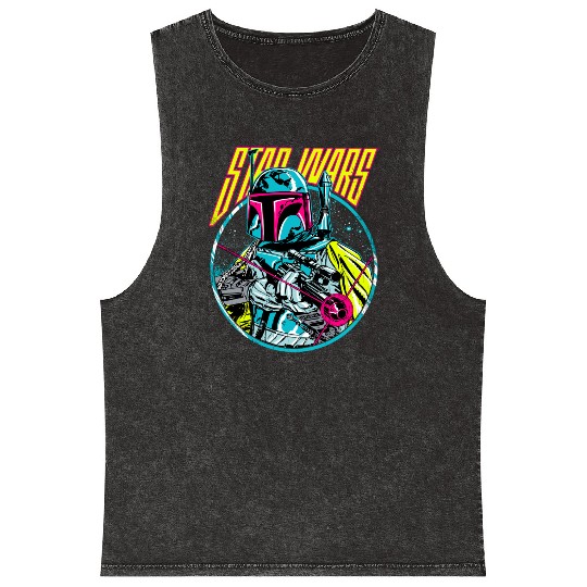 Star Wars Boba Fett Neon Blaster Vintage Graphic Mineral Wash Tank Tops