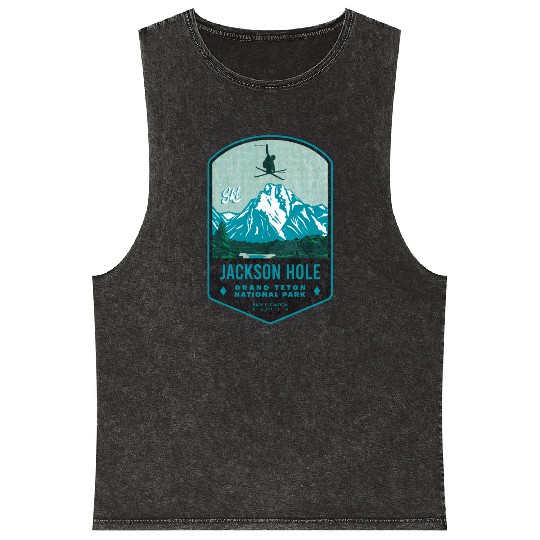 Jackson Hole Ski Badge Mineral Wash Tank Tops