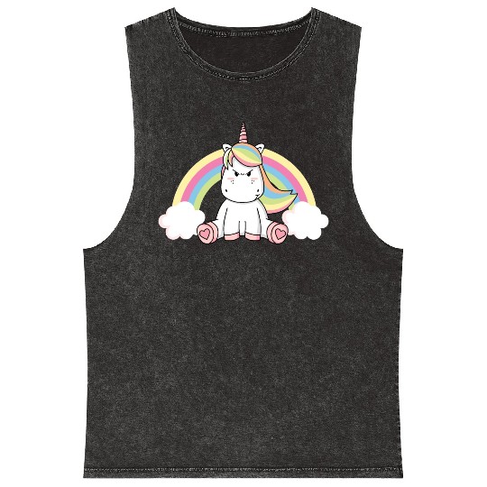 Grumpy Unicorn Evil Bad Mood Unicorn Rainbow Mineral Wash Tank Tops