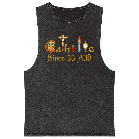 Catholic since 33 AD Jesus, Virgin Mary and Saints Mineral Wash Tank Tops