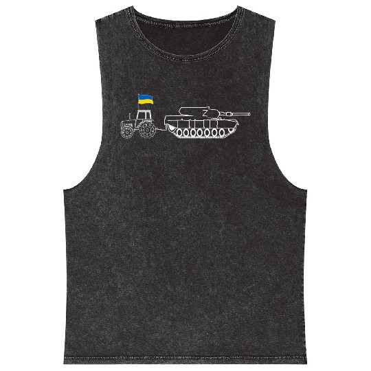 Ukrainian Tractor Pulling Tank With Ukraine Flag Mineral Wash Tank Tops