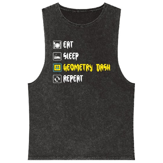 Eat sleep geometry dash repeat retro Jumper Repeat Mineral Wash Tank Tops