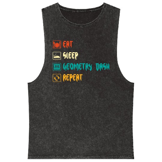Eat sleep geometry dash repeat retro Jumper Repeat Mineral Wash Tank Tops