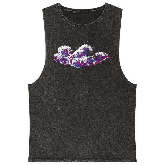 Long Japanese Bi Wave. Bisexual Pride. Mineral Wash Tank Tops