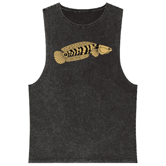 black and gold channa snakehead fish illustrations Mineral Wash Tank Tops