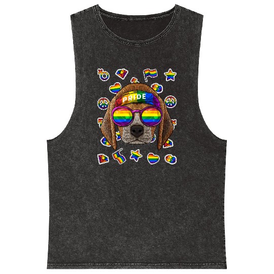 LGBT Beagle Gay Pride Month Dog Rainbow Lesbian Mineral Wash Tank Tops