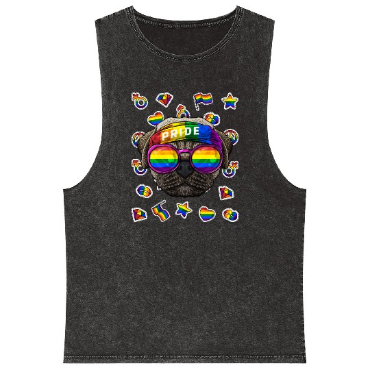 LGBT Pug Gay Pride Month Dog Rainbow Lesbian Mineral Wash Tank Tops