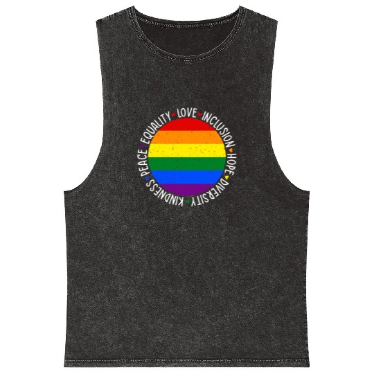 Kindness Equality Love LGBTQ Rainbow Flag Gay Mineral Wash Tank Tops